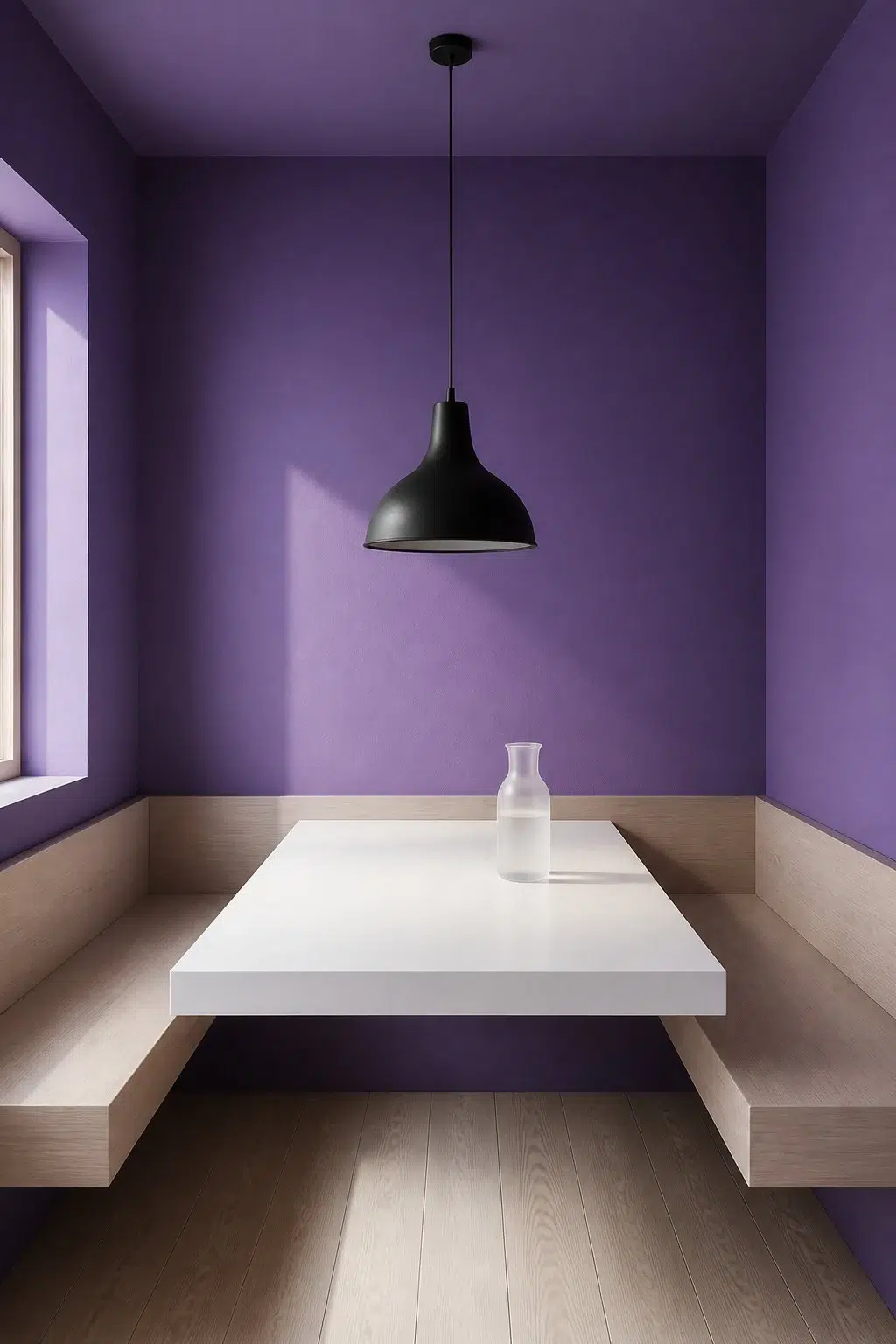 African Violet paint in a minimalist dining room