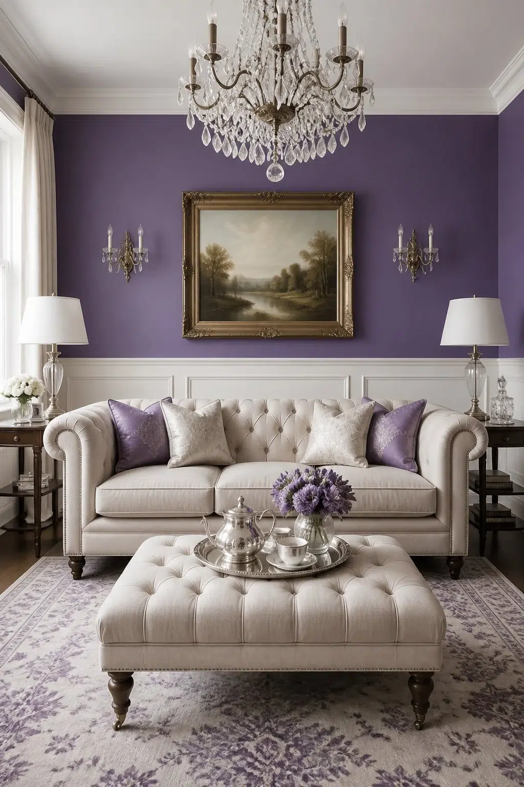 A elegant living room painted in African Violet