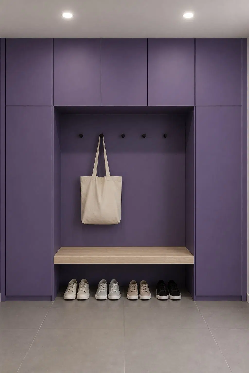 African Violet paint in a neutral mudroom