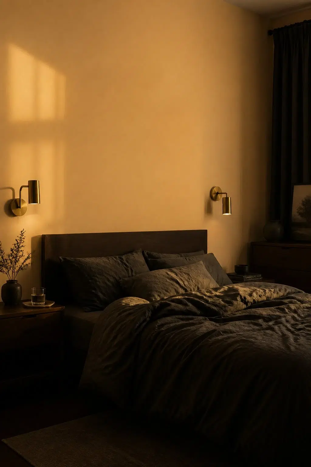 A moody bedroom painted in Afterglow