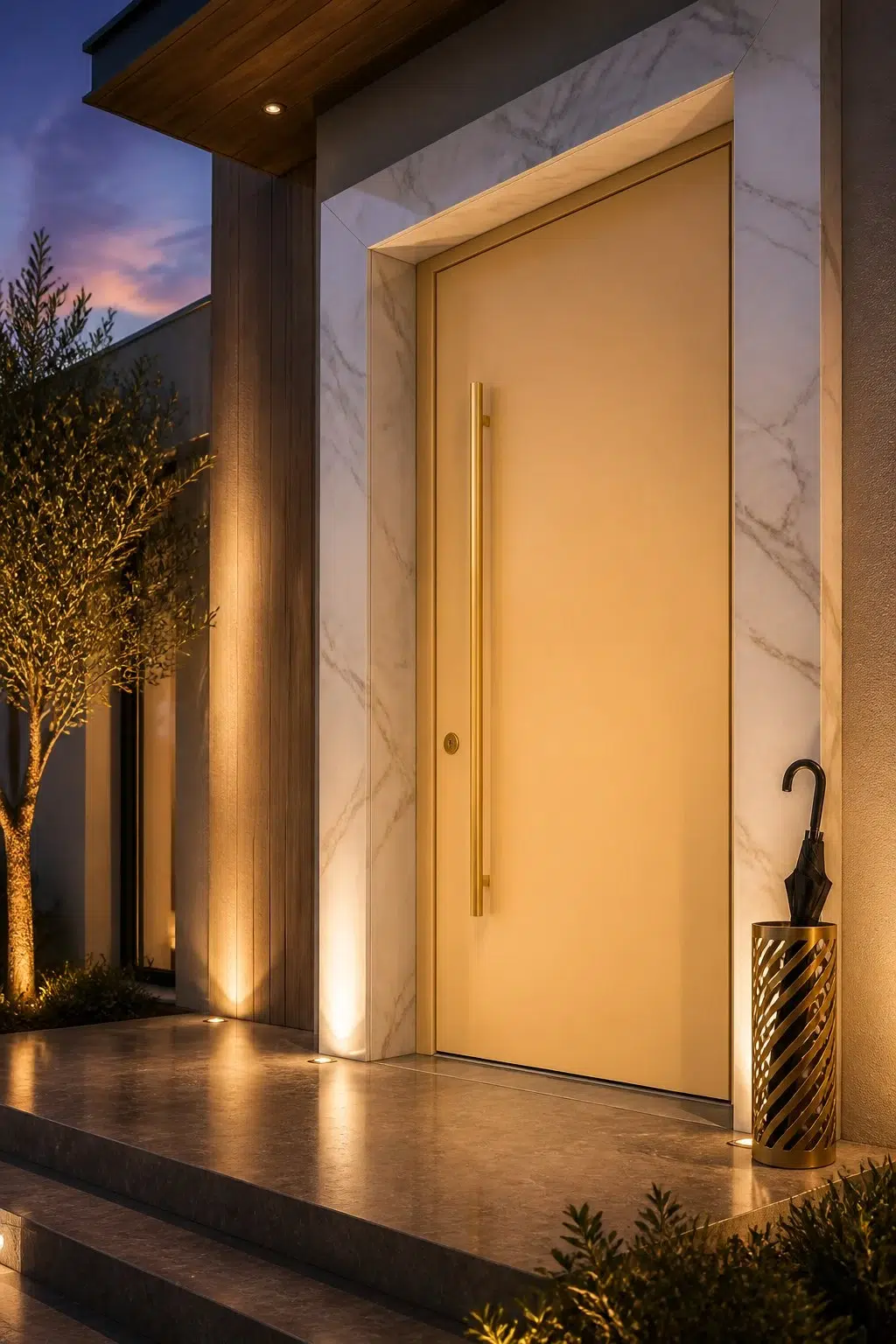 modern luxury front door featuring Afterglow by Sherwin-Williams