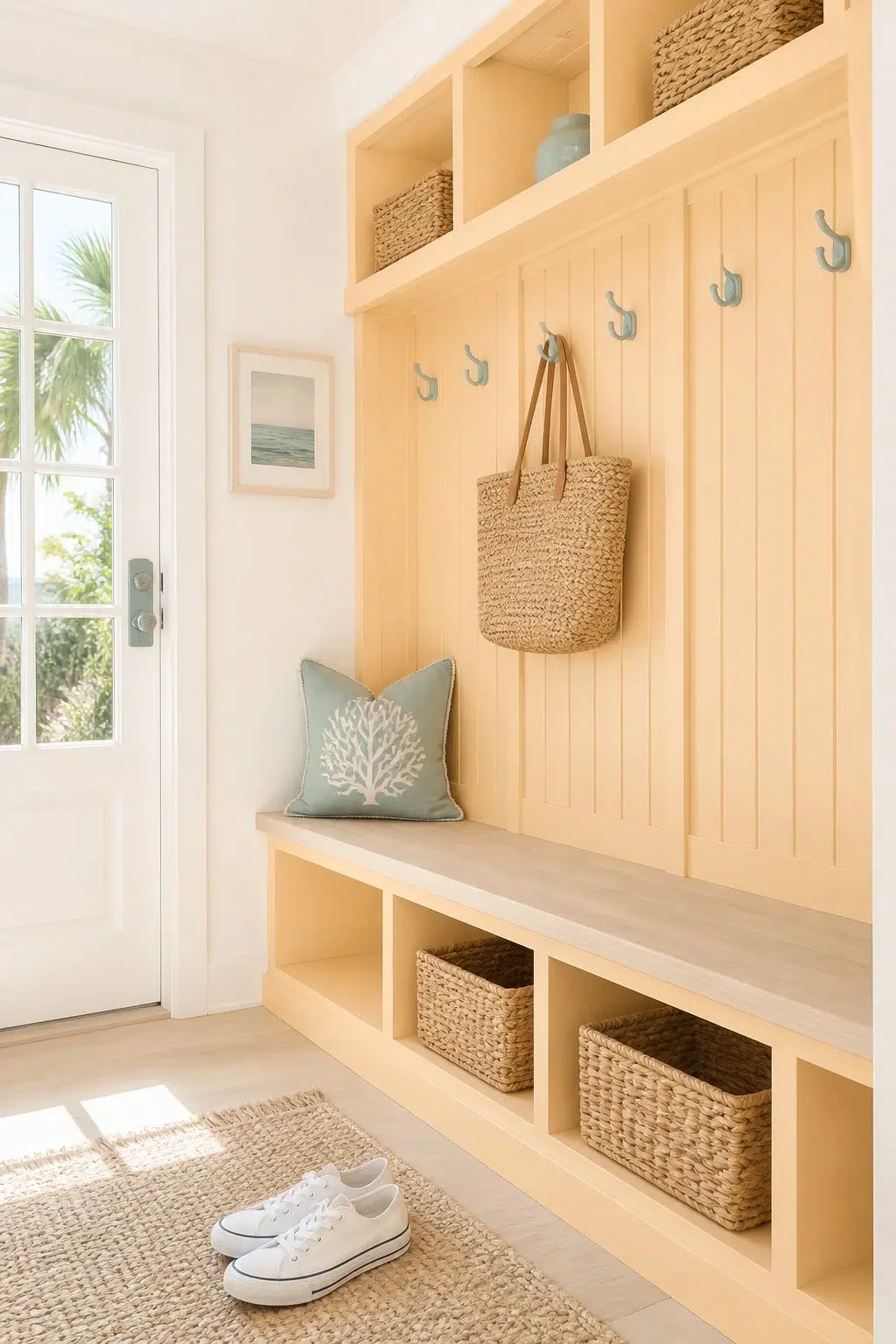 Afterglow paint in a coastal mudroom