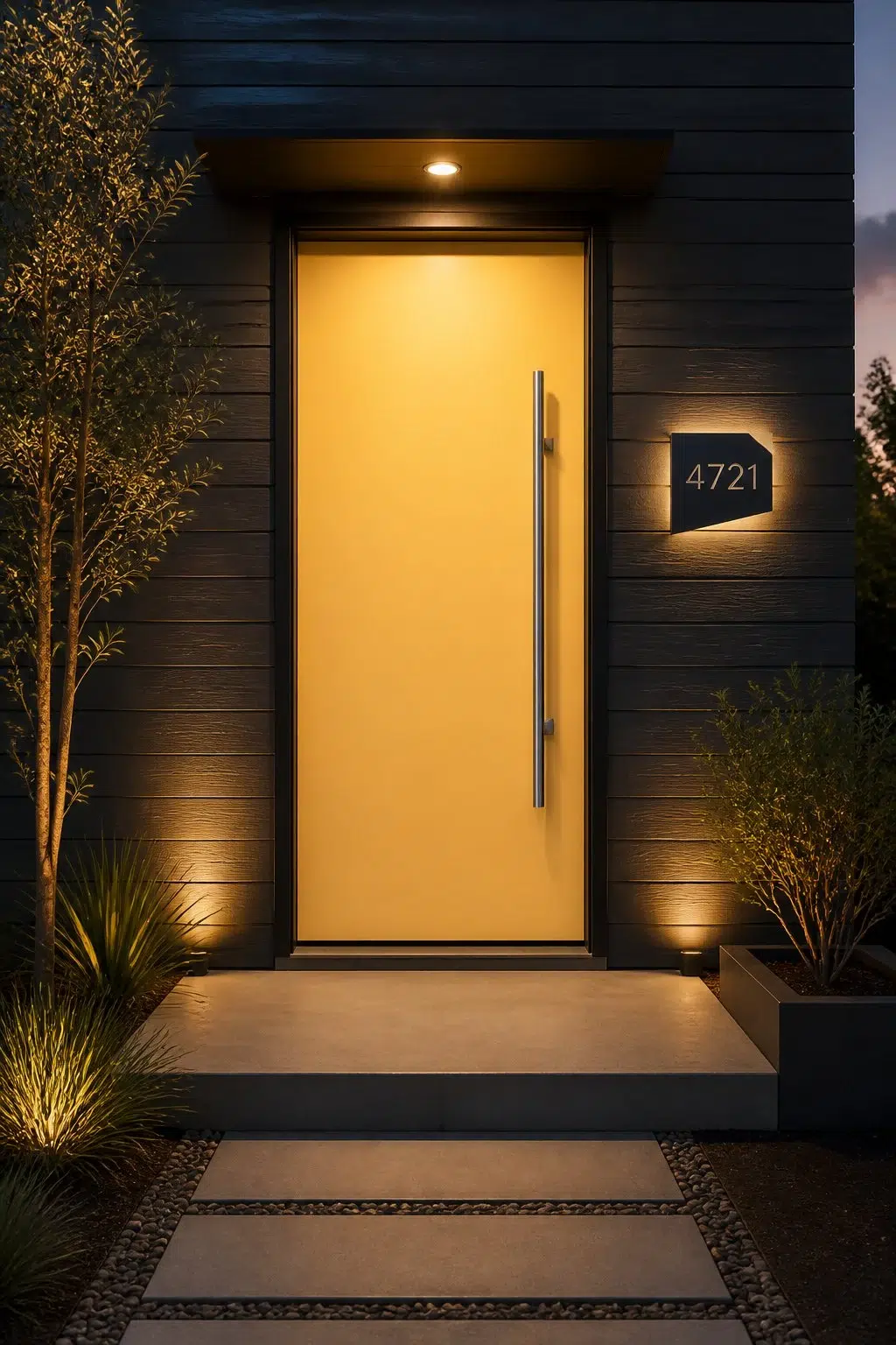 stylish front door featuring Afternoon by Sherwin-Williams