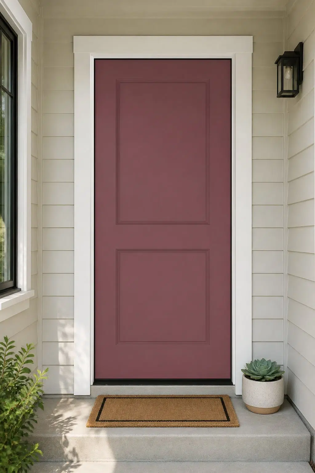 minimalist front door featuring Aged Wine by Sherwin-Williams