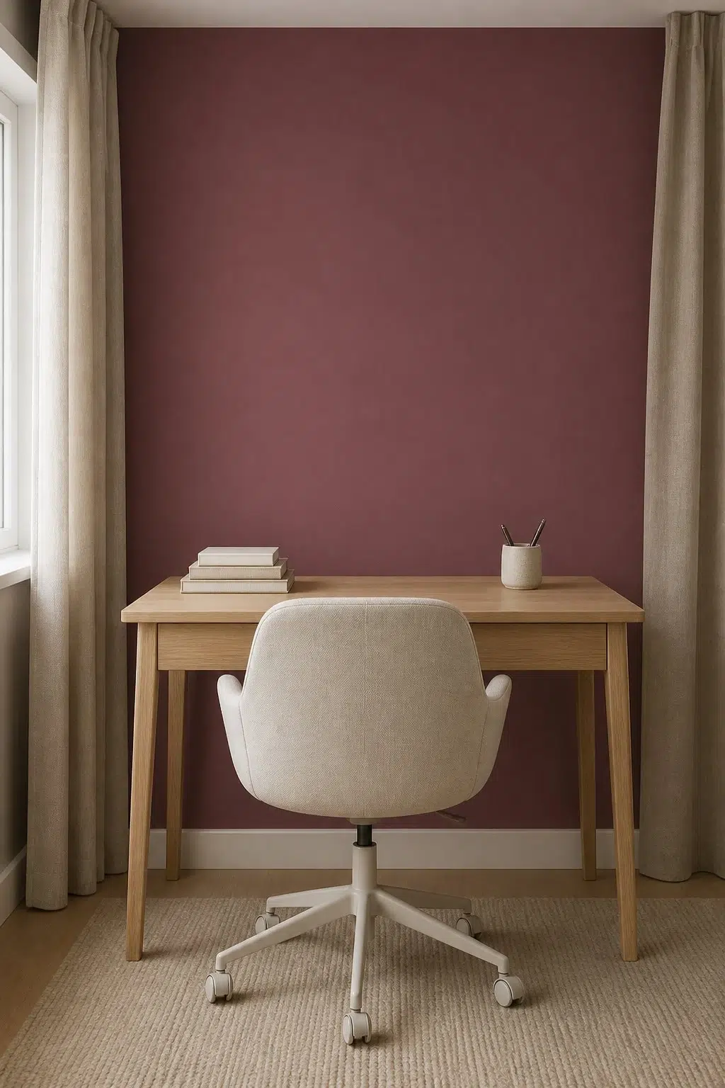 Sherwin-Williams Aged Wine in a neutral home office