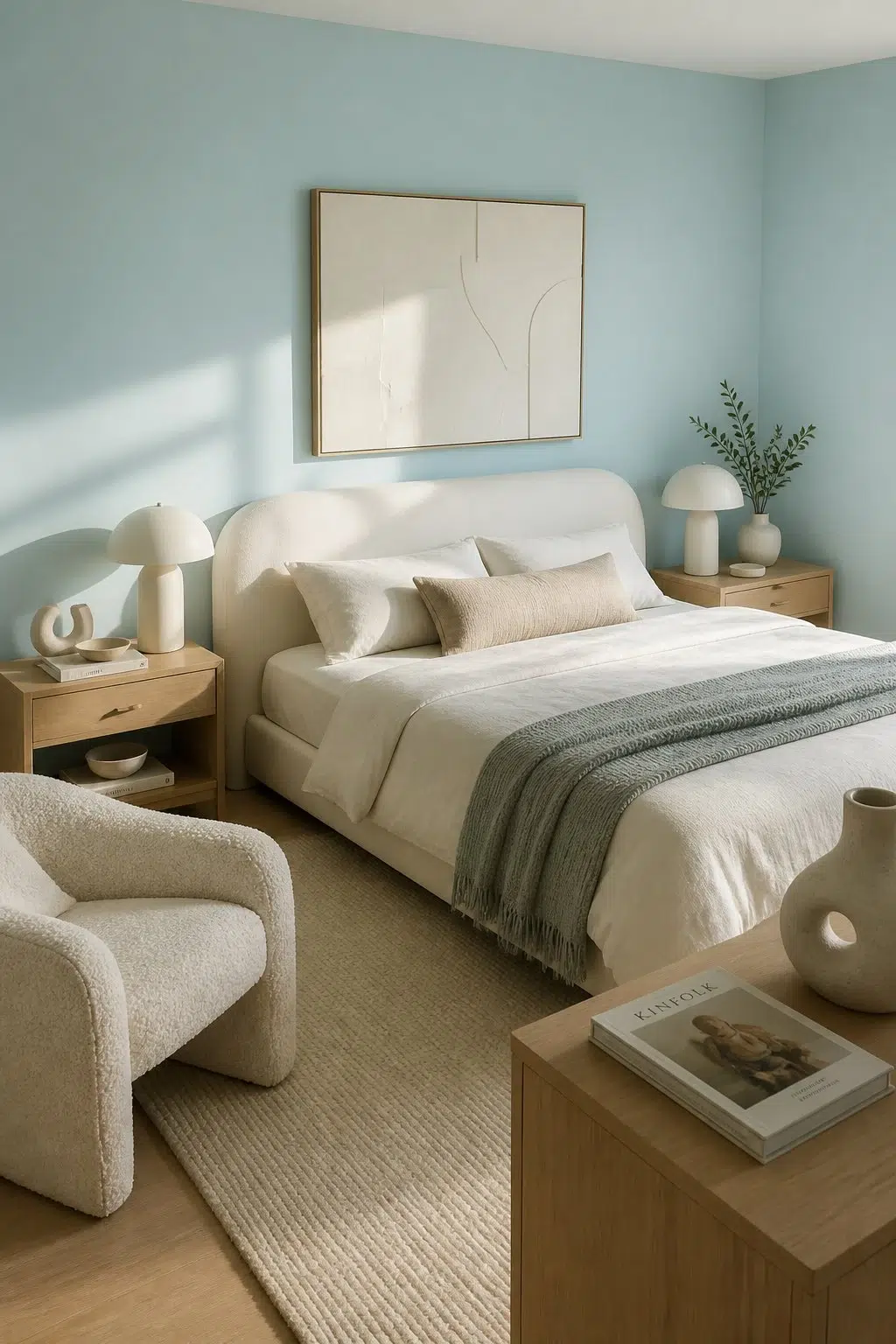 A organic modern bedroom painted in Agua Fría