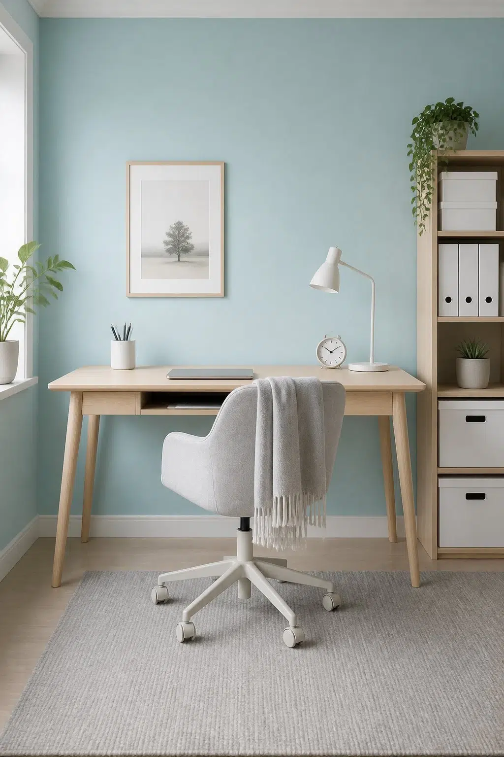 Sherwin-Williams Agua Fría in a scandinavian home office