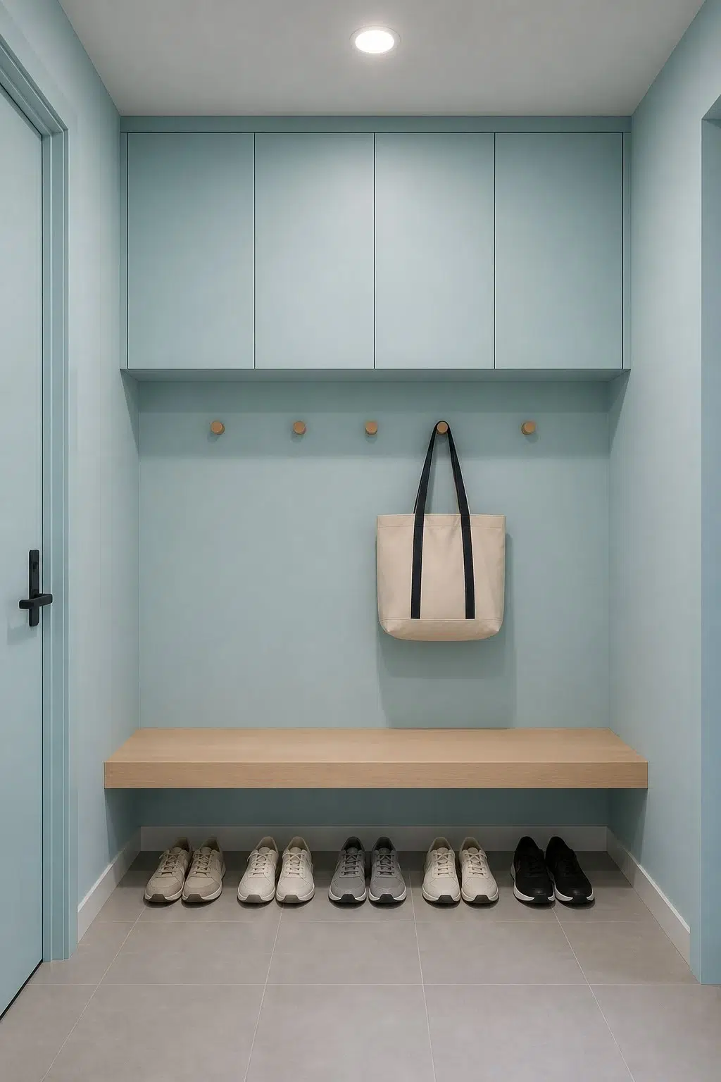 Agua Fría paint in a neutral mudroom