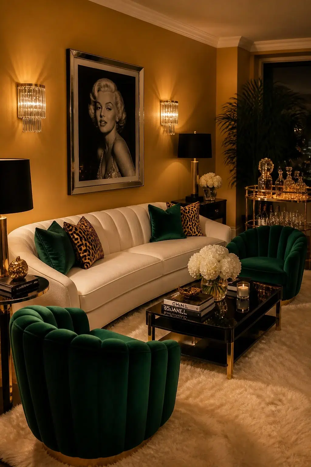 A hollywood regency living room painted in Alchemy