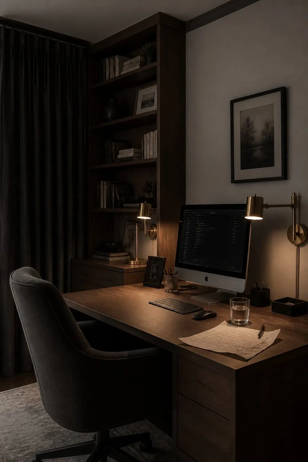 Sherwin-Williams Allegory in a moody home office