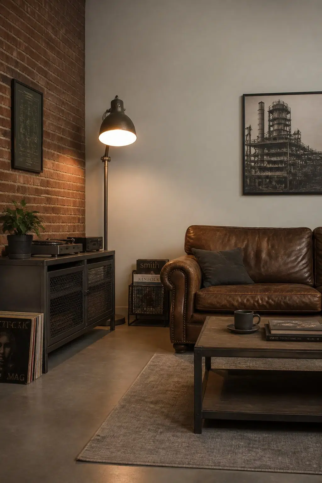 A industrial living room painted in Allegory