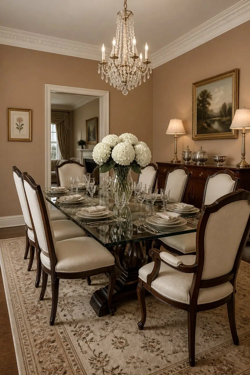 Almond Roca paint in a elegant dining room
