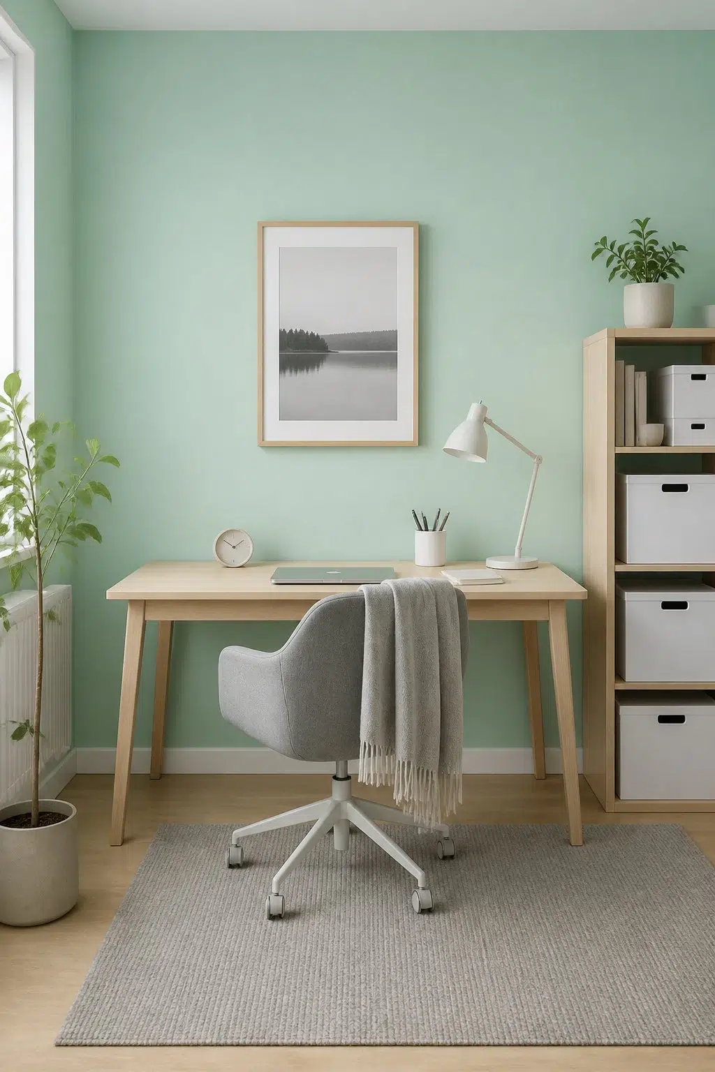 Sherwin-Williams Aloe in a scandinavian home office