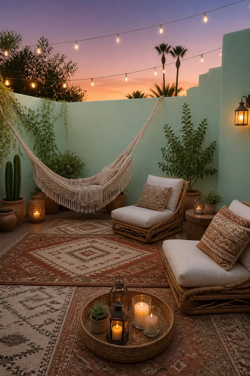 boho patio featuring Aloe by Sherwin-Williams