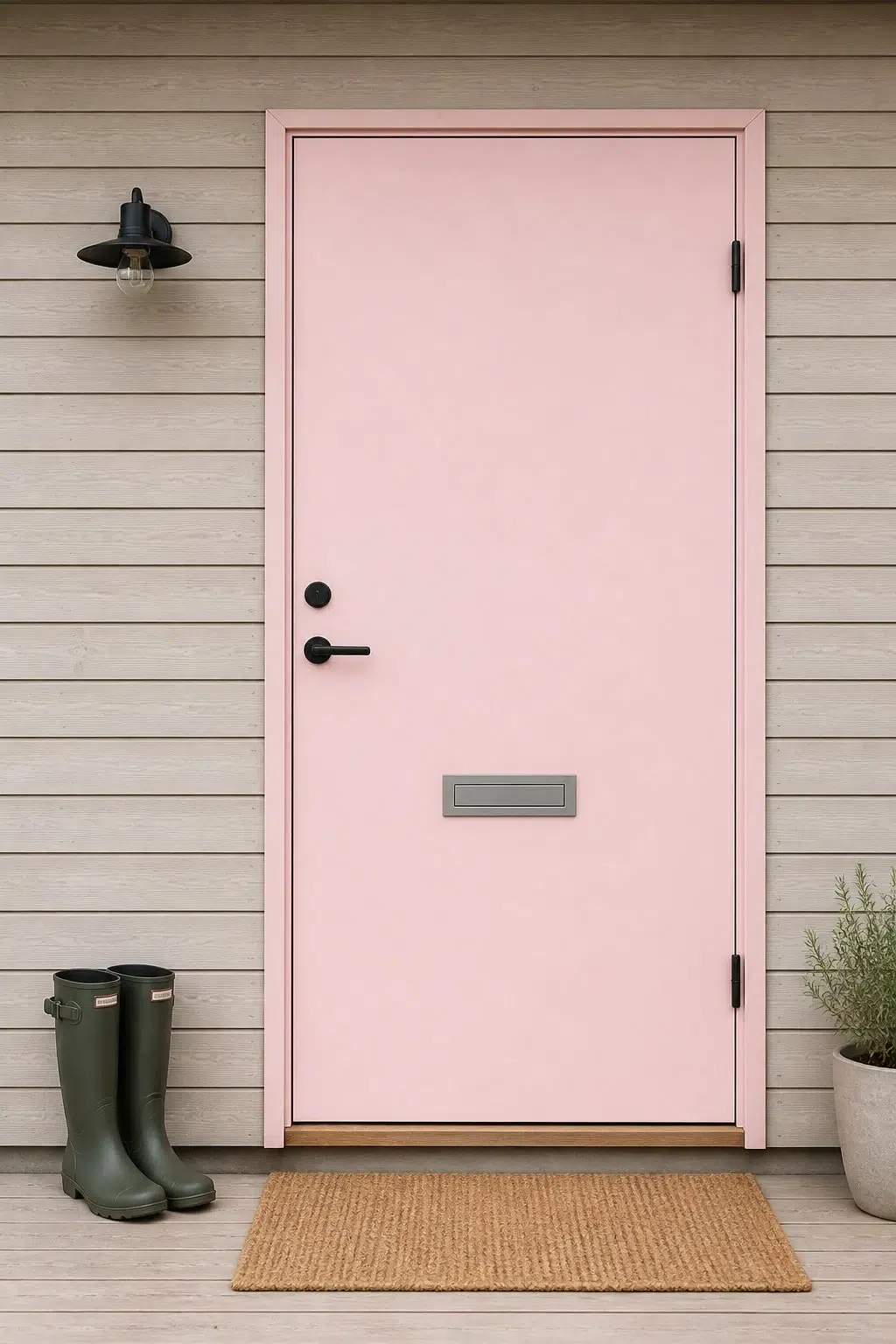 scandinavian front door featuring Alyssum by Sherwin-Williams