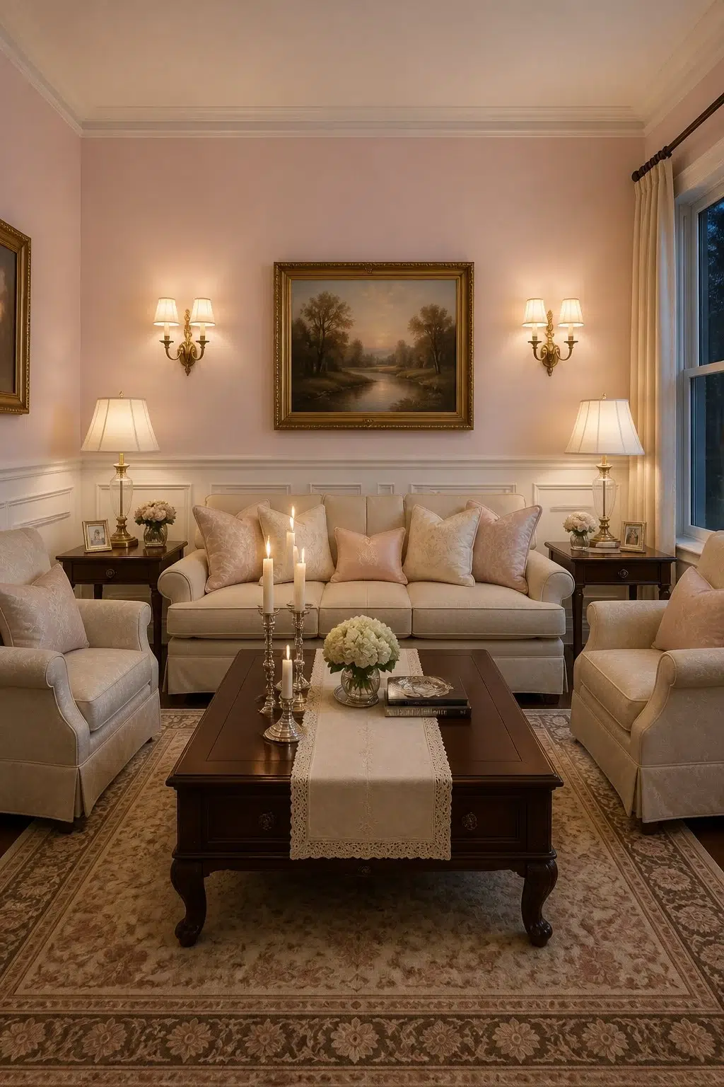 A traditional living room painted in Alyssum