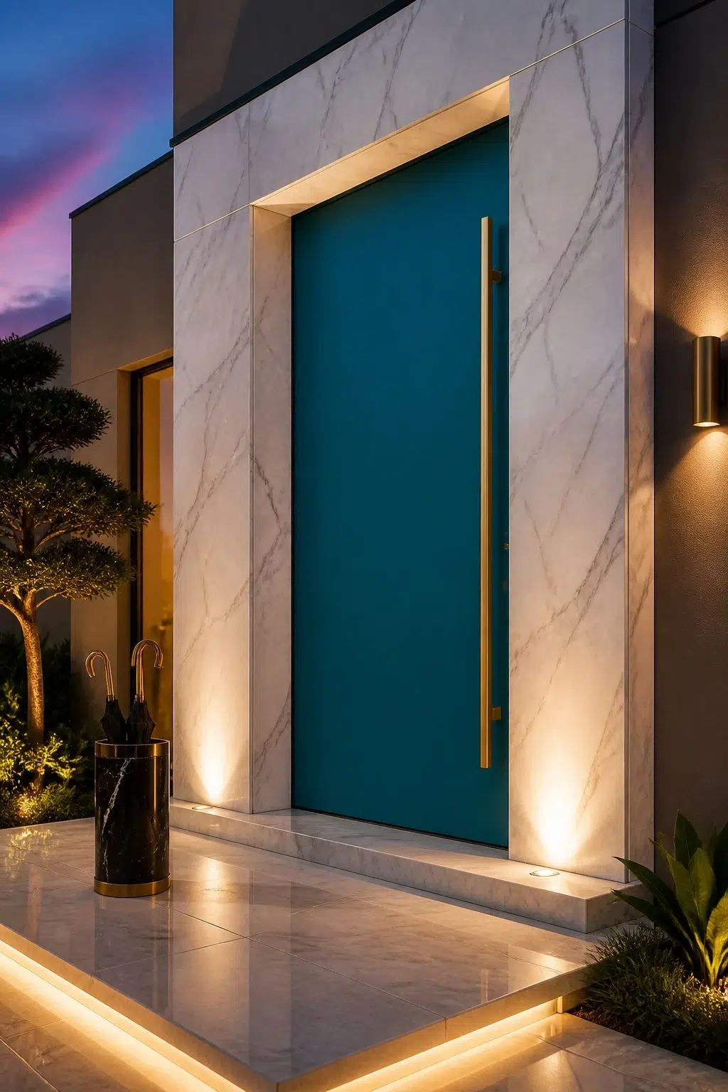 modern luxury front door featuring Amalfi by Sherwin-Williams