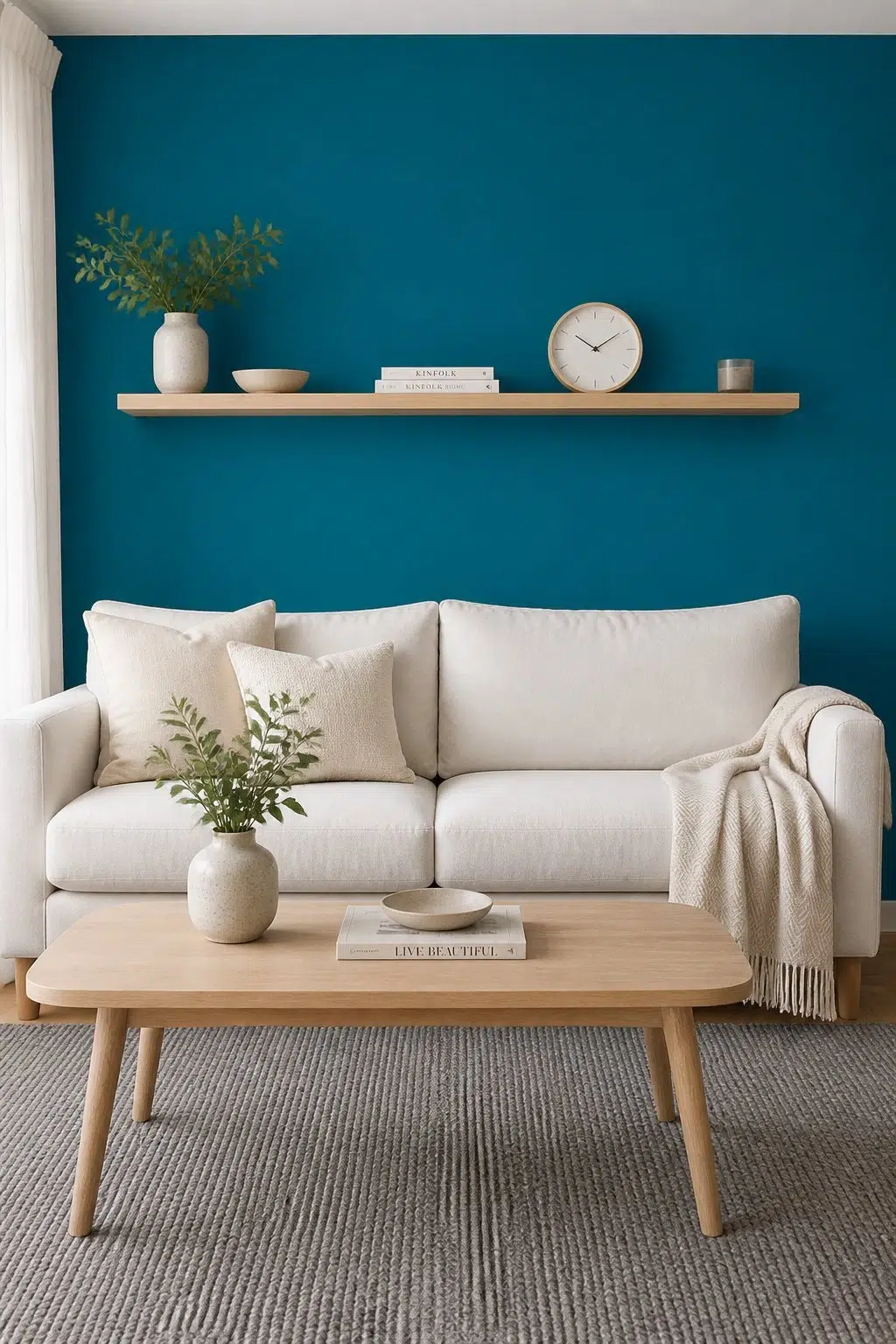 A scandinavian living room painted in Amalfi