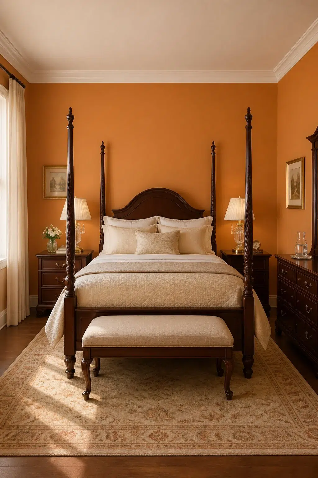 A traditional bedroom painted in Amber Wave