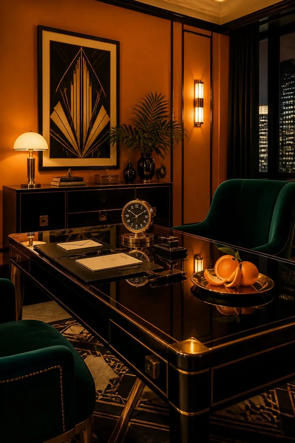 Sherwin-Williams Amber Wave in a art deco home office