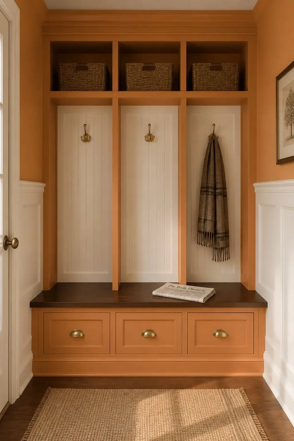 Amber Wave paint in a traditional mudroom