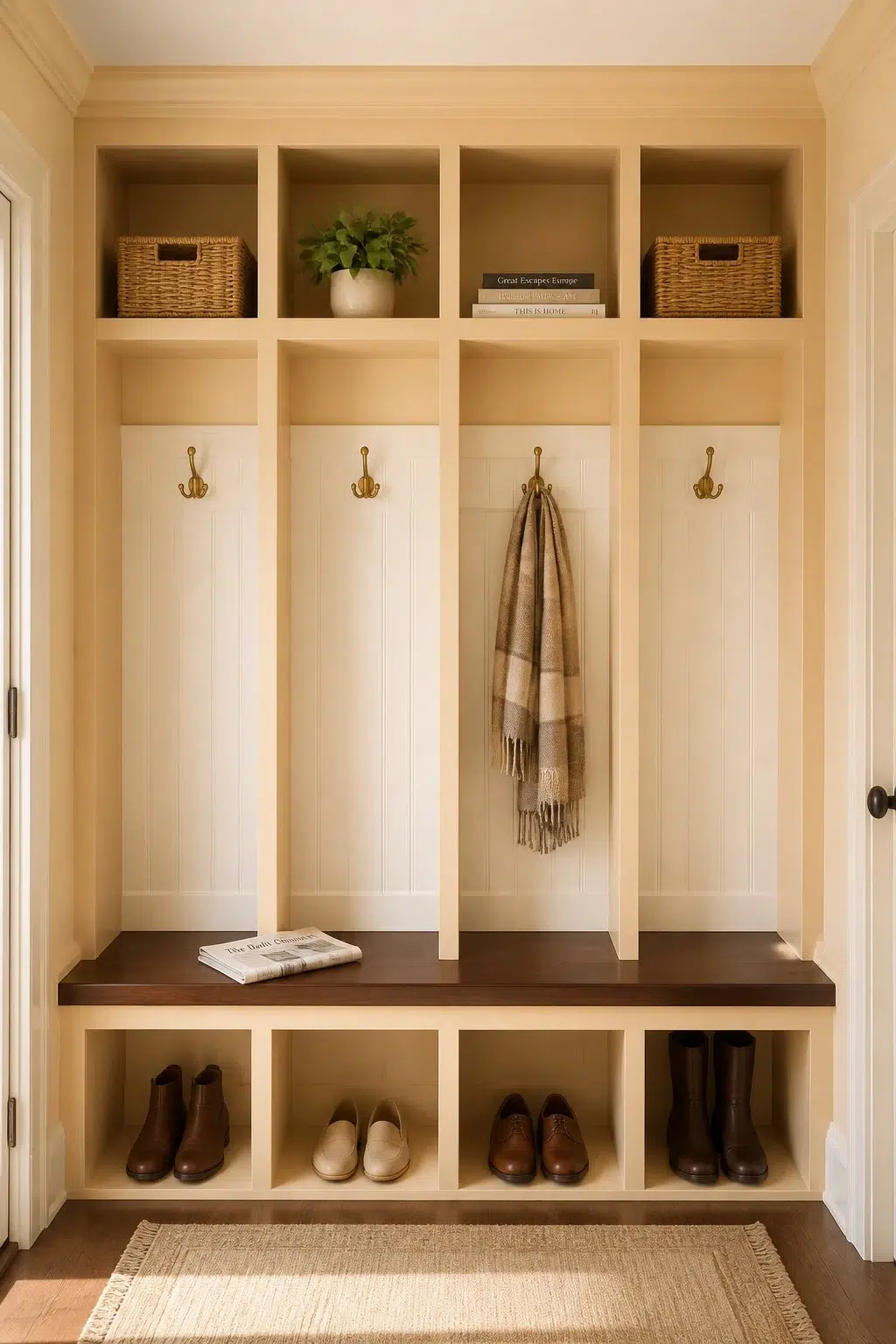 Ambitious Amber paint in a traditional mudroom