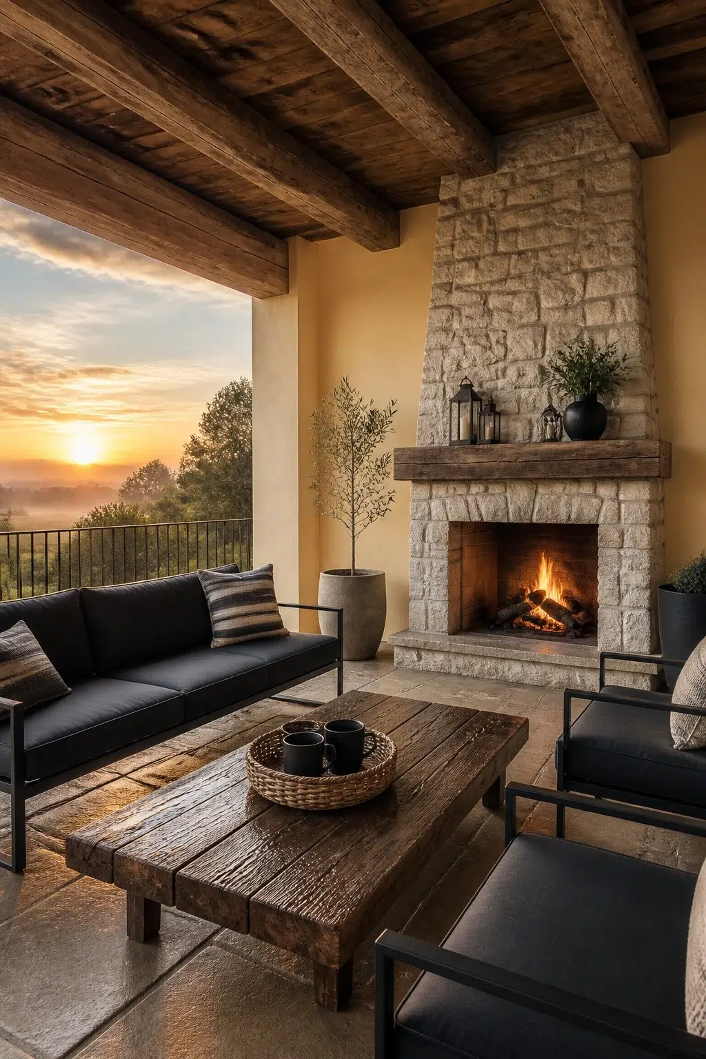 rustic modern patio featuring Ambitious Amber by Sherwin-Williams