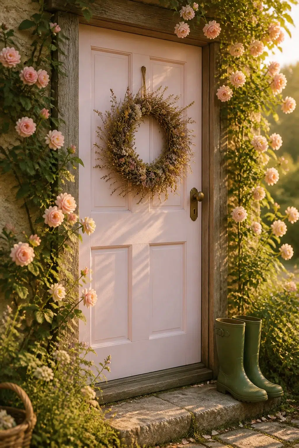 cottagecore front door featuring Anemone by Sherwin-Williams