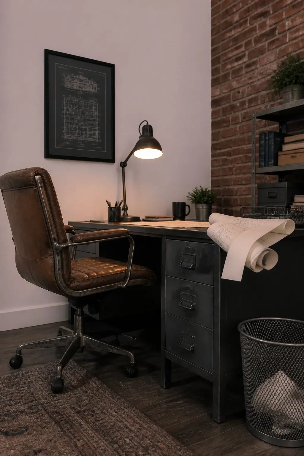 Sherwin-Williams Anemone in a industrial home office