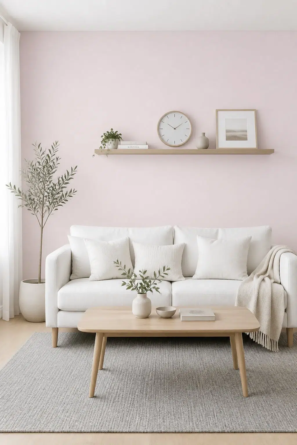 A scandinavian living room painted in Anemone