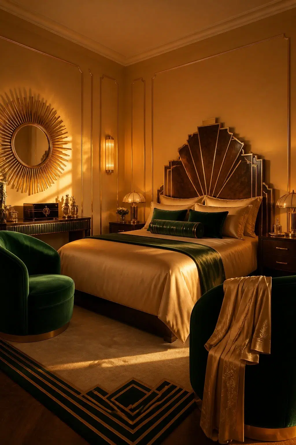 A art deco bedroom painted in Anjou Pear