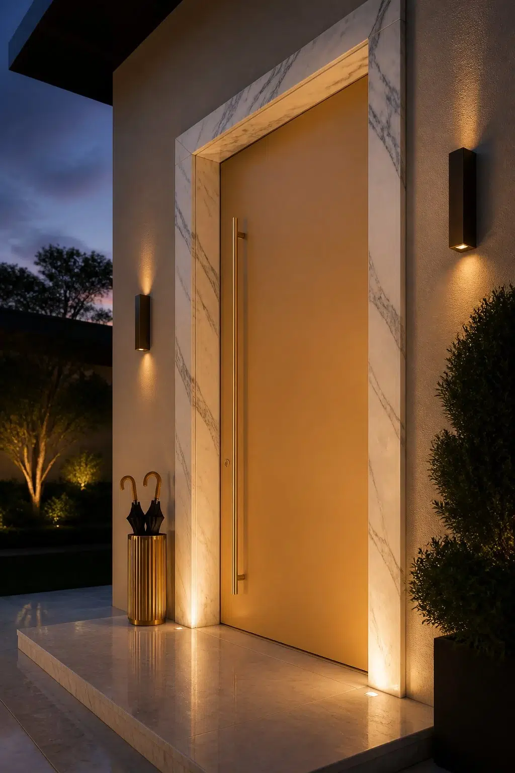 modern luxury front door featuring Anjou Pear by Sherwin-Williams