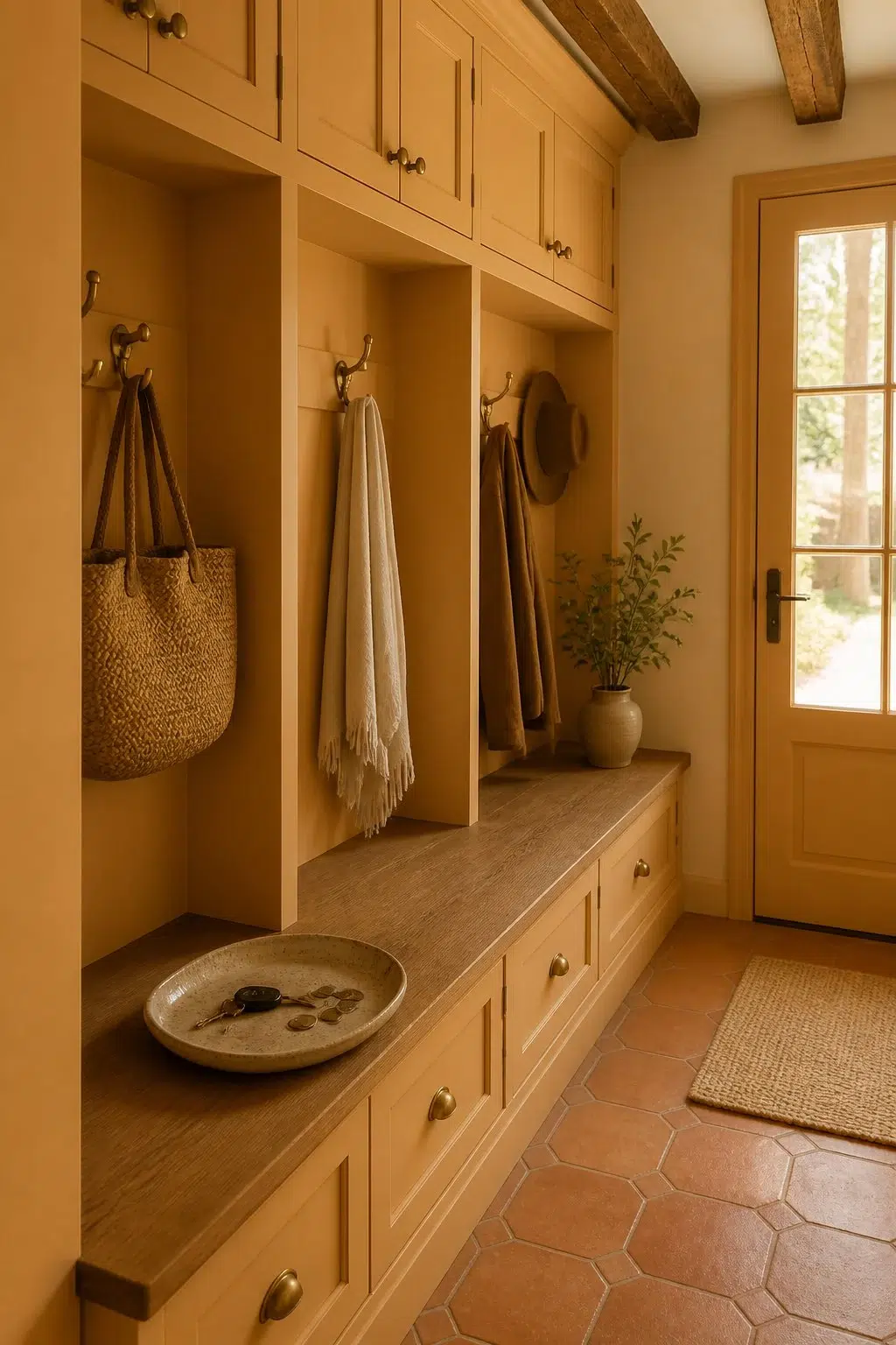 Anjou Pear paint in a earthy mudroom