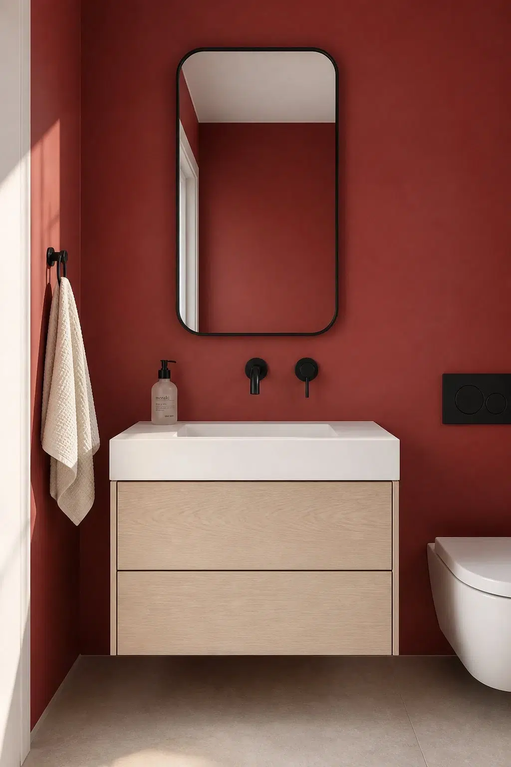 Antique Red — minimalist bathroom