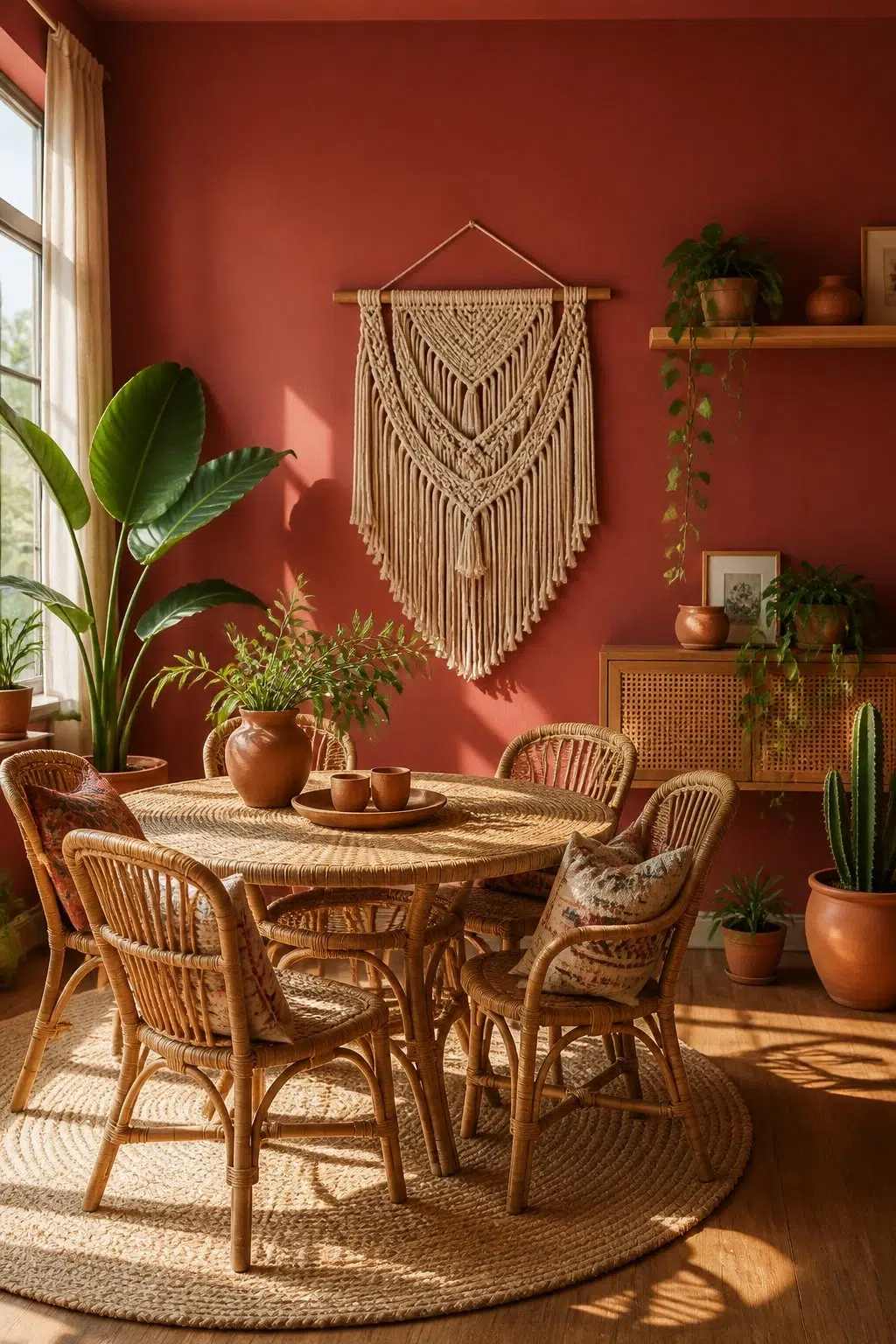 Antique Red paint in a boho dining room