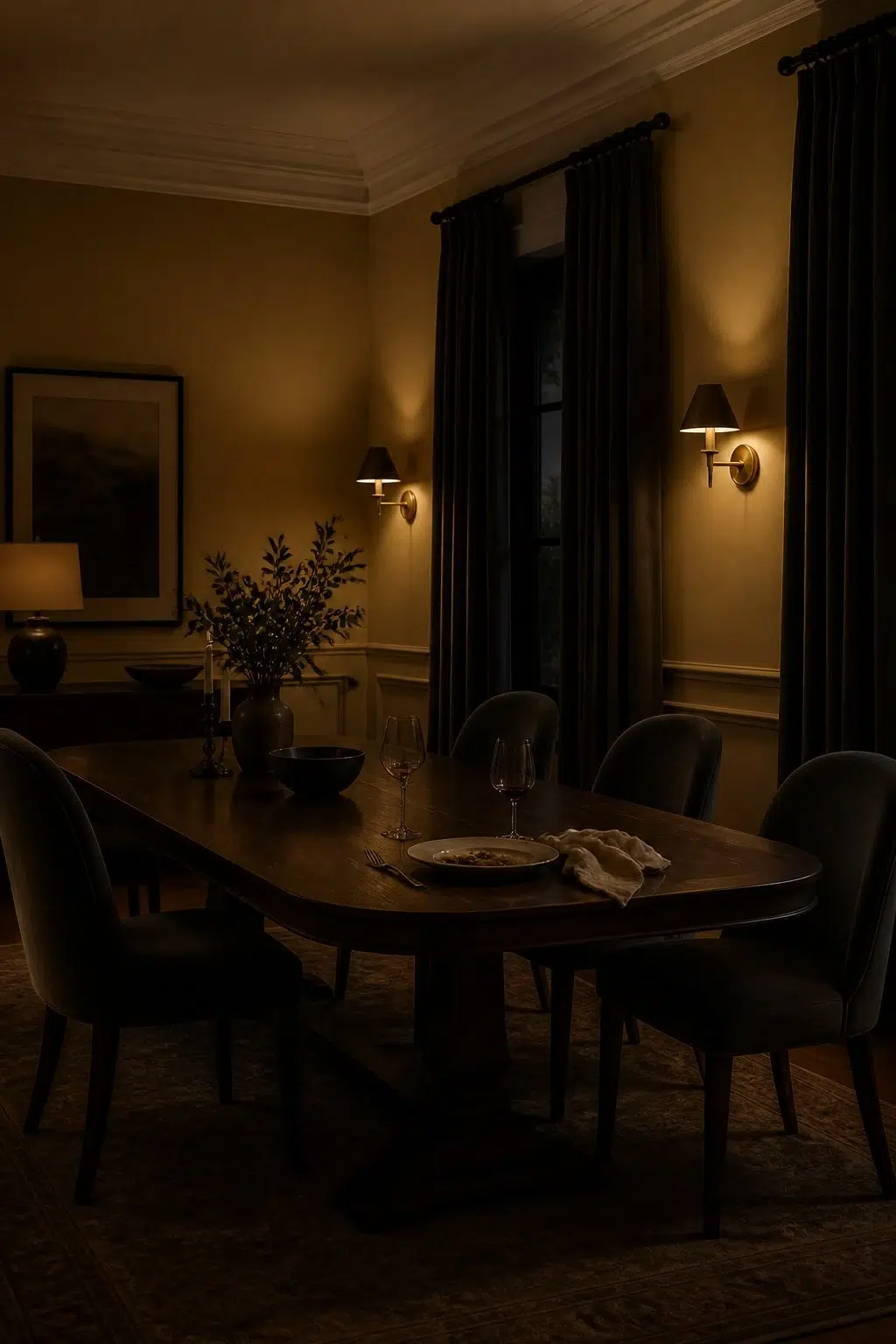 Antiquity paint in a moody dining room