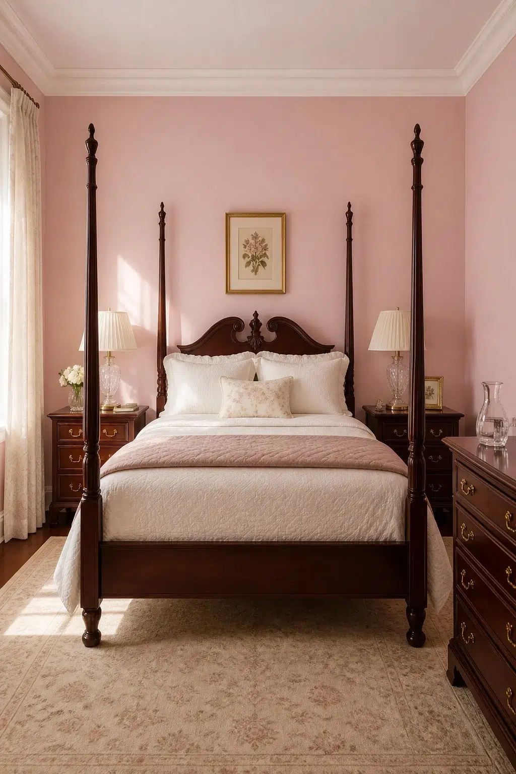 A traditional bedroom painted in Appleblossom