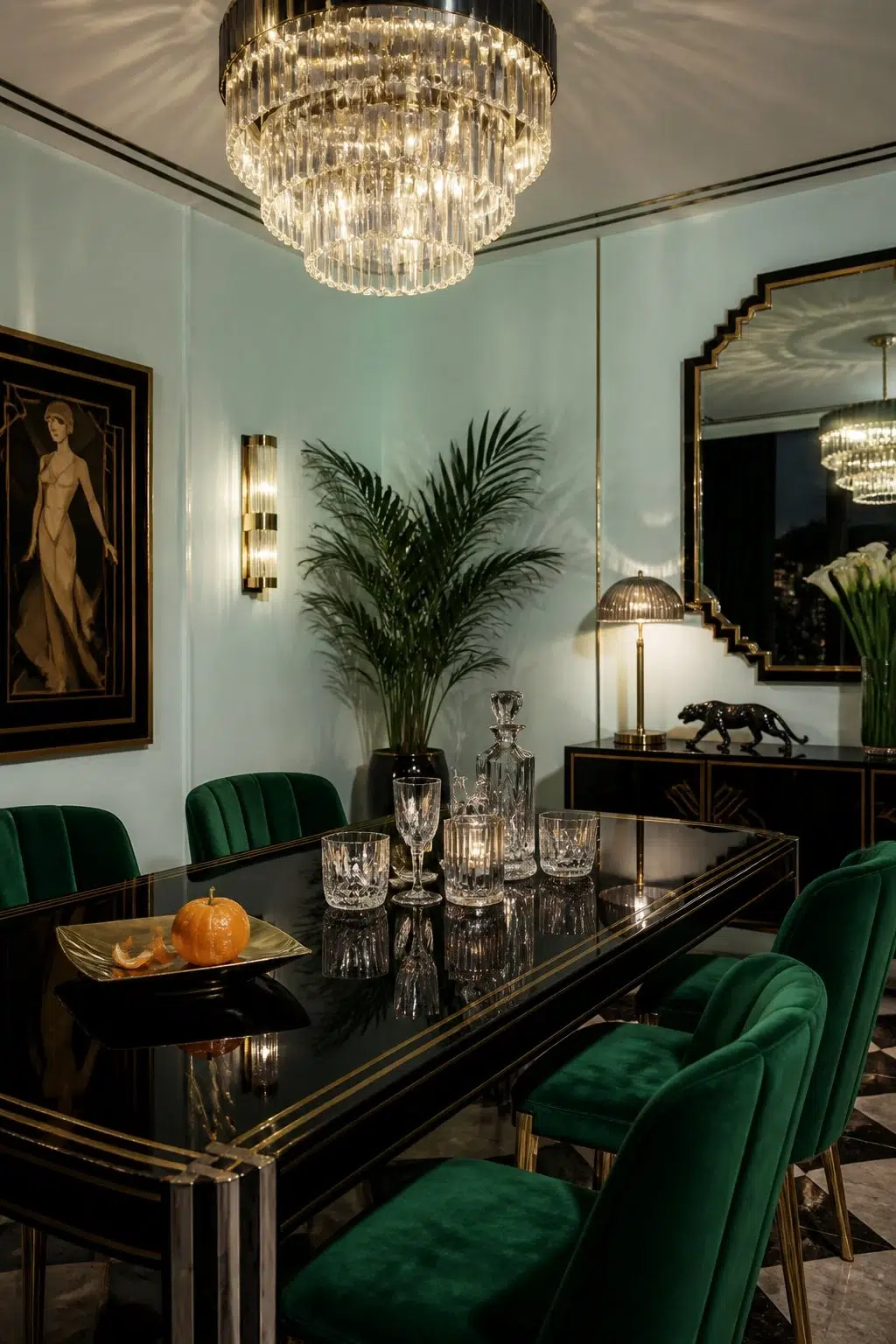 Aquacade 226 paint in a art deco dining room