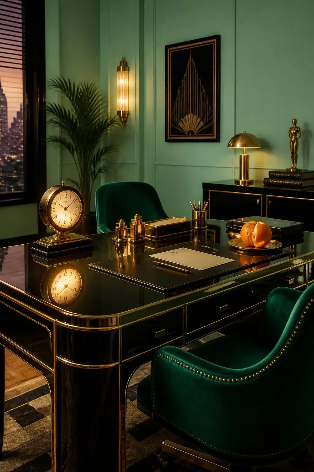 Sherwin-Williams Aquastone in a art deco home office