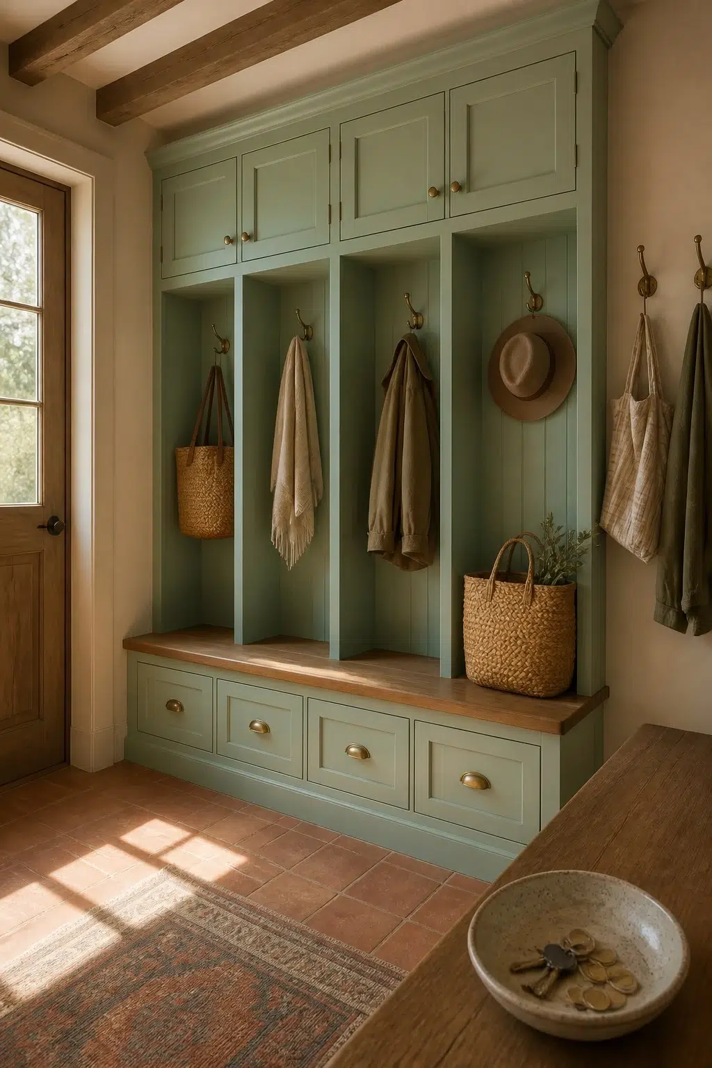 Aquastone paint in a earthy mudroom