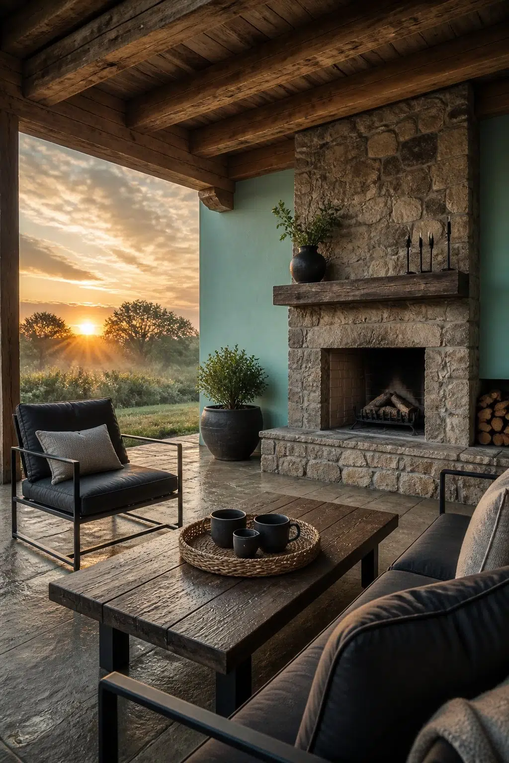 rustic modern patio featuring Aquastone by Sherwin-Williams