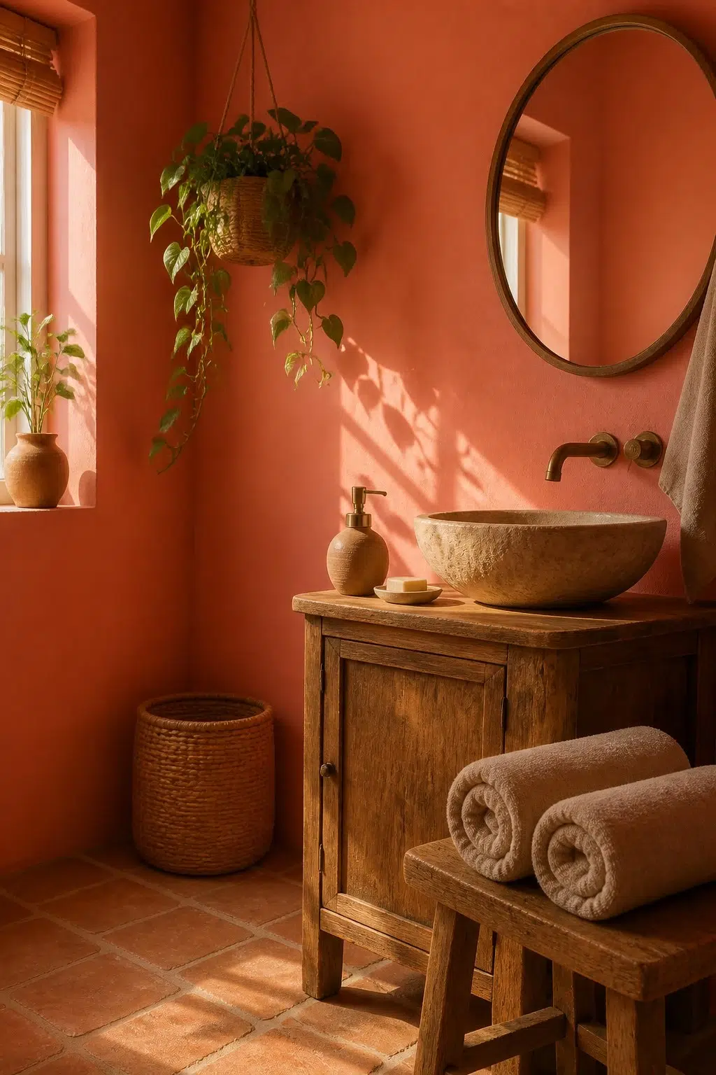 Ardent Coral — earthy bathroom