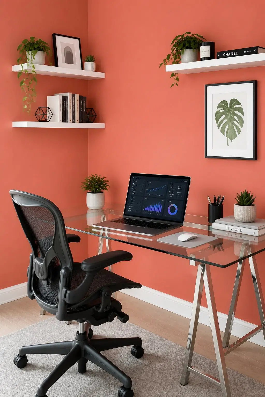 Sherwin-Williams Ardent Coral in a contemporary home office