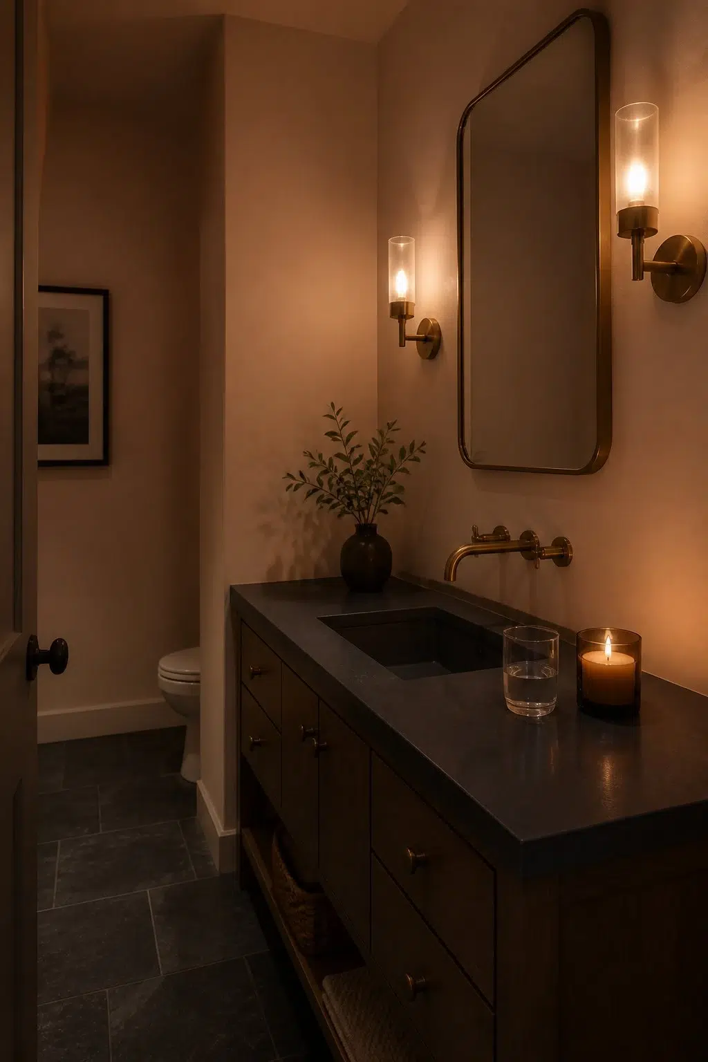 Aristocrat Peach — moody bathroom