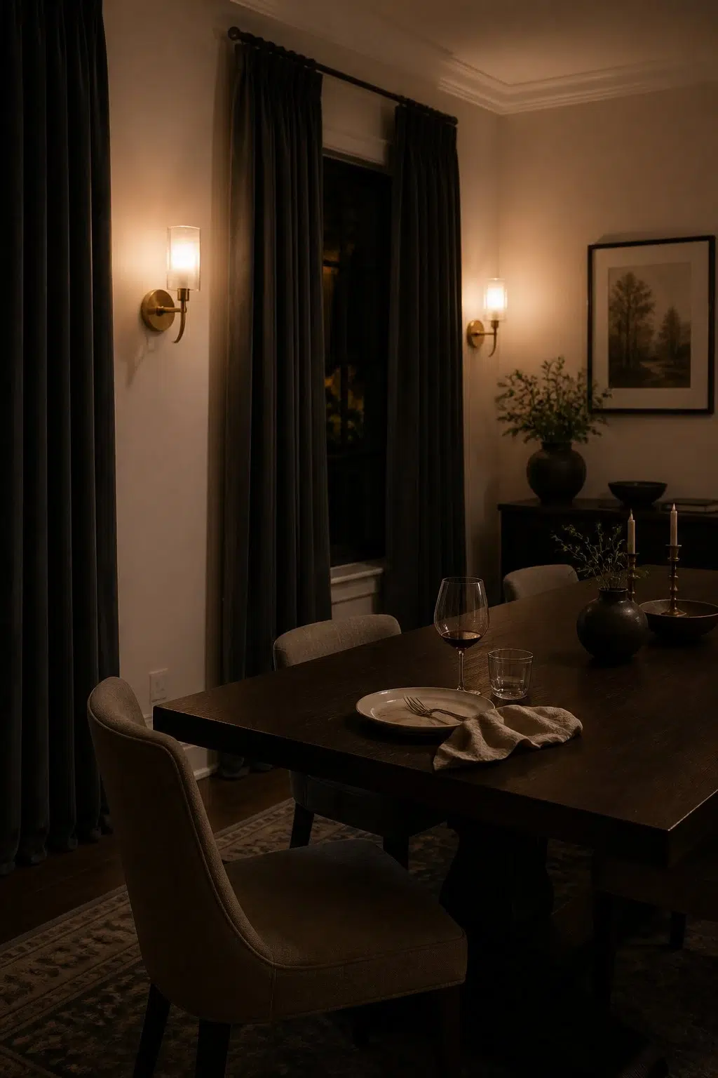 Aristocrat Peach paint in a moody dining room