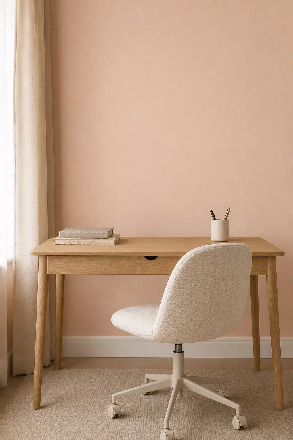 Sherwin-Williams Aristocrat Peach in a neutral home office