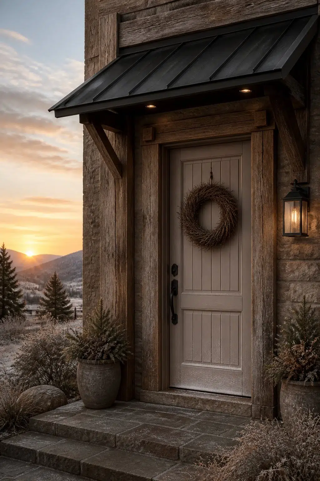 rustic modern front door featuring Armadillo by Sherwin-Williams