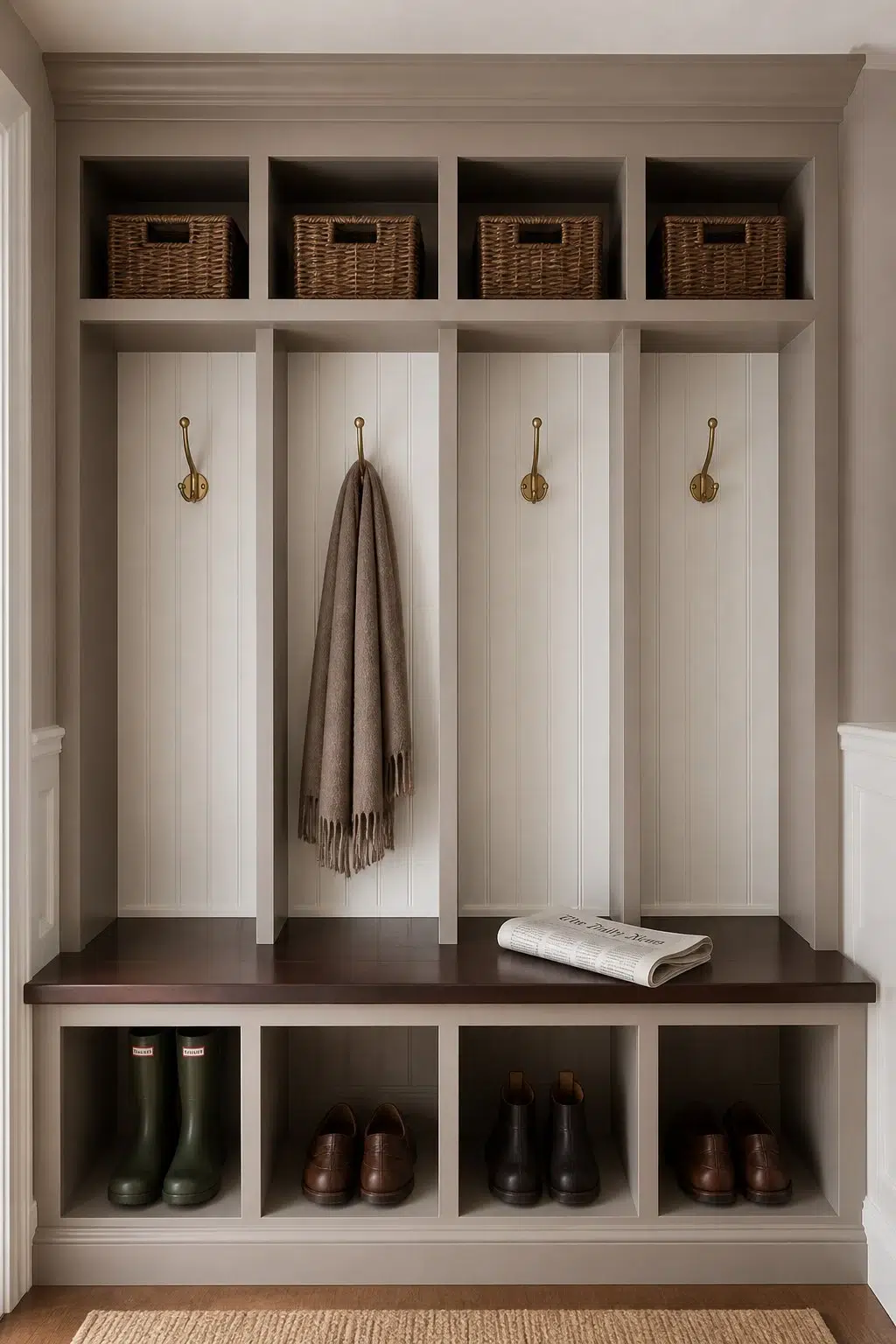 Armadillo paint in a traditional mudroom