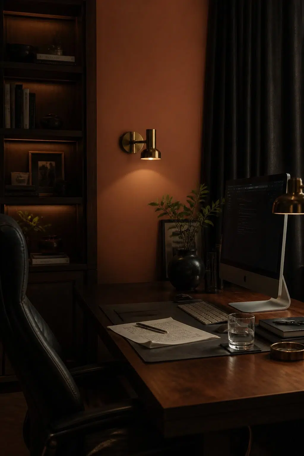 Sherwin-Williams Armagnac in a moody home office
