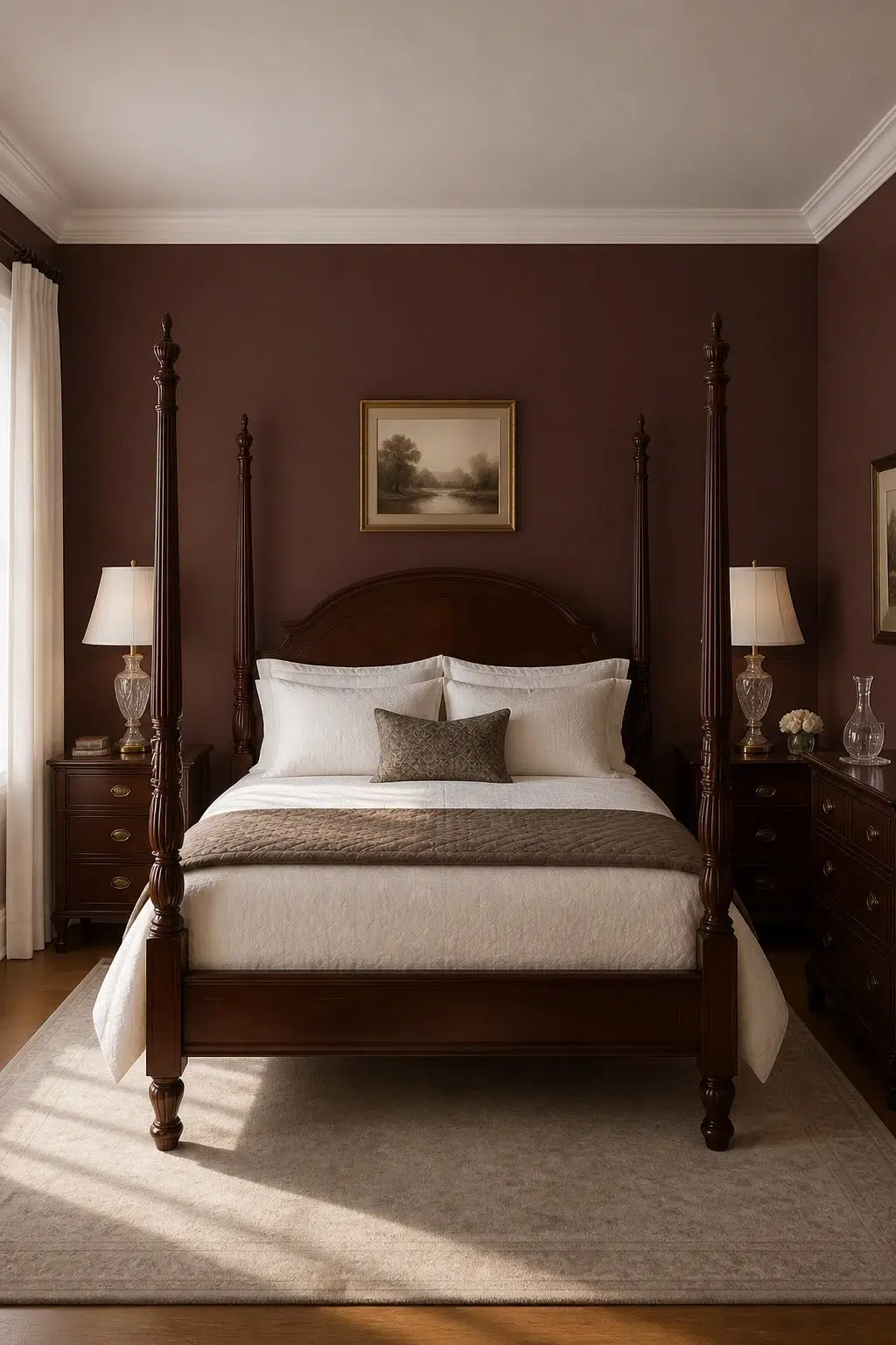 A traditional bedroom painted in Arresting Auburn